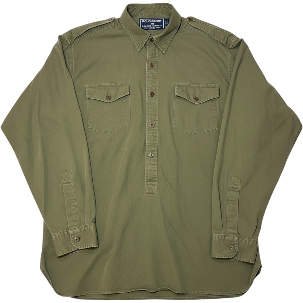 Polo Sport Ralph Lauren Mens Large Olive Green Military Utility Field Shirt